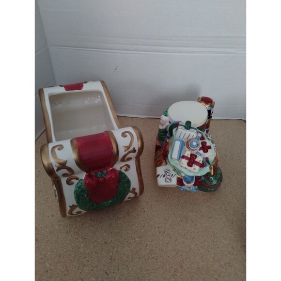 Avon 2002 St. Nicholas Cookie Jar Ceramic Sleigh With Toys & Gifts - Picture 4 of 9